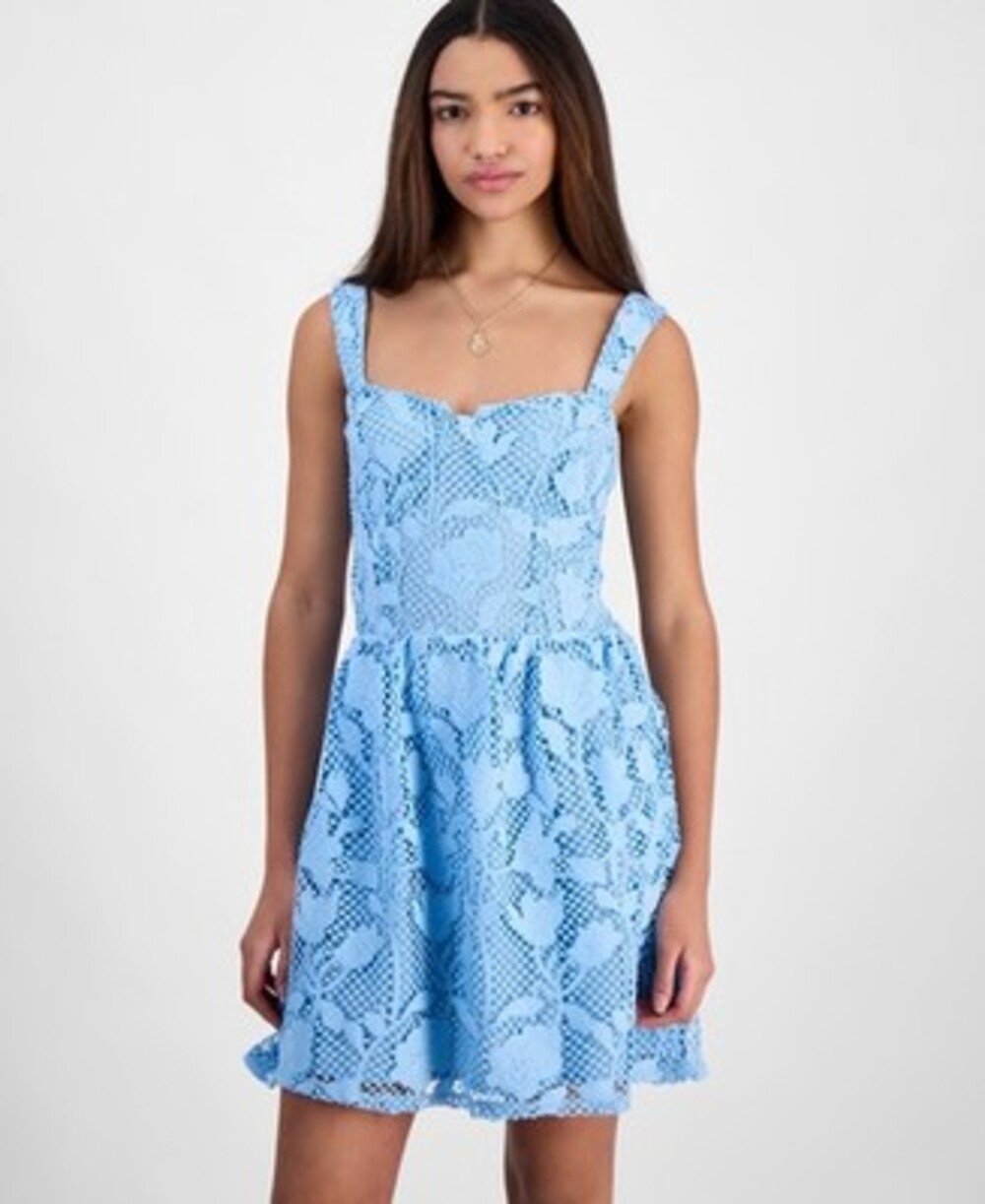 14th Place Lace Sweetheart-Neck Bustier Dress Juniors' L Baltic Sea Back Zip